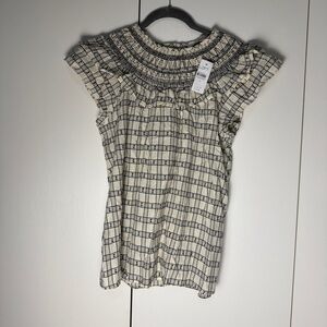 LOFT Black and White Smocked Ruffled Blouse size S